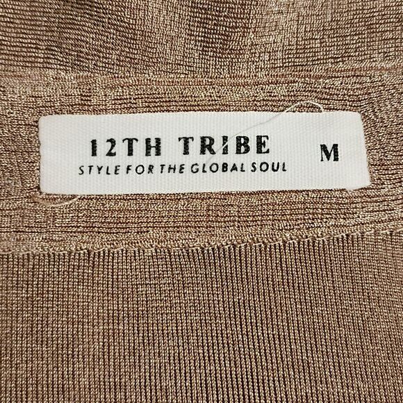 12th Tribe Womens Knit Cropped Button-Up Top Shimmery Brown Long Sleeve Size M - Picture 5 of 7